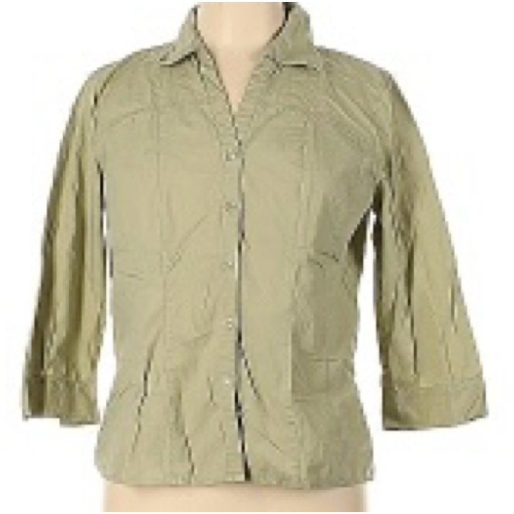 Style & Co. Green Relaxed Button Down Shirt with Cuffed Sleeves